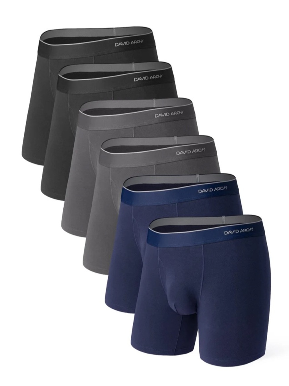 DAVID ARCHY Men's 6- Pack Boxer Briefs Comfort Soft Cotton Mositure-Wicking M